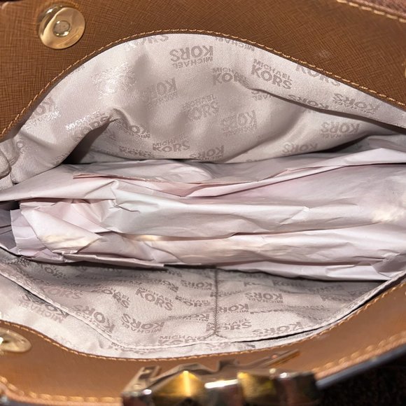 Michael Kors Florence Leather Handbag Satchel Saffiano Acorn Brown Tan EUC - Picture 6 of 11